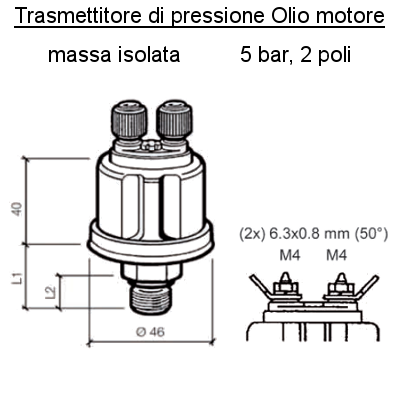 Sensore Pressione Olio Motore Barca Range 5 bar, M12 x 1.25, L1 19.5 mm, L2 10mm